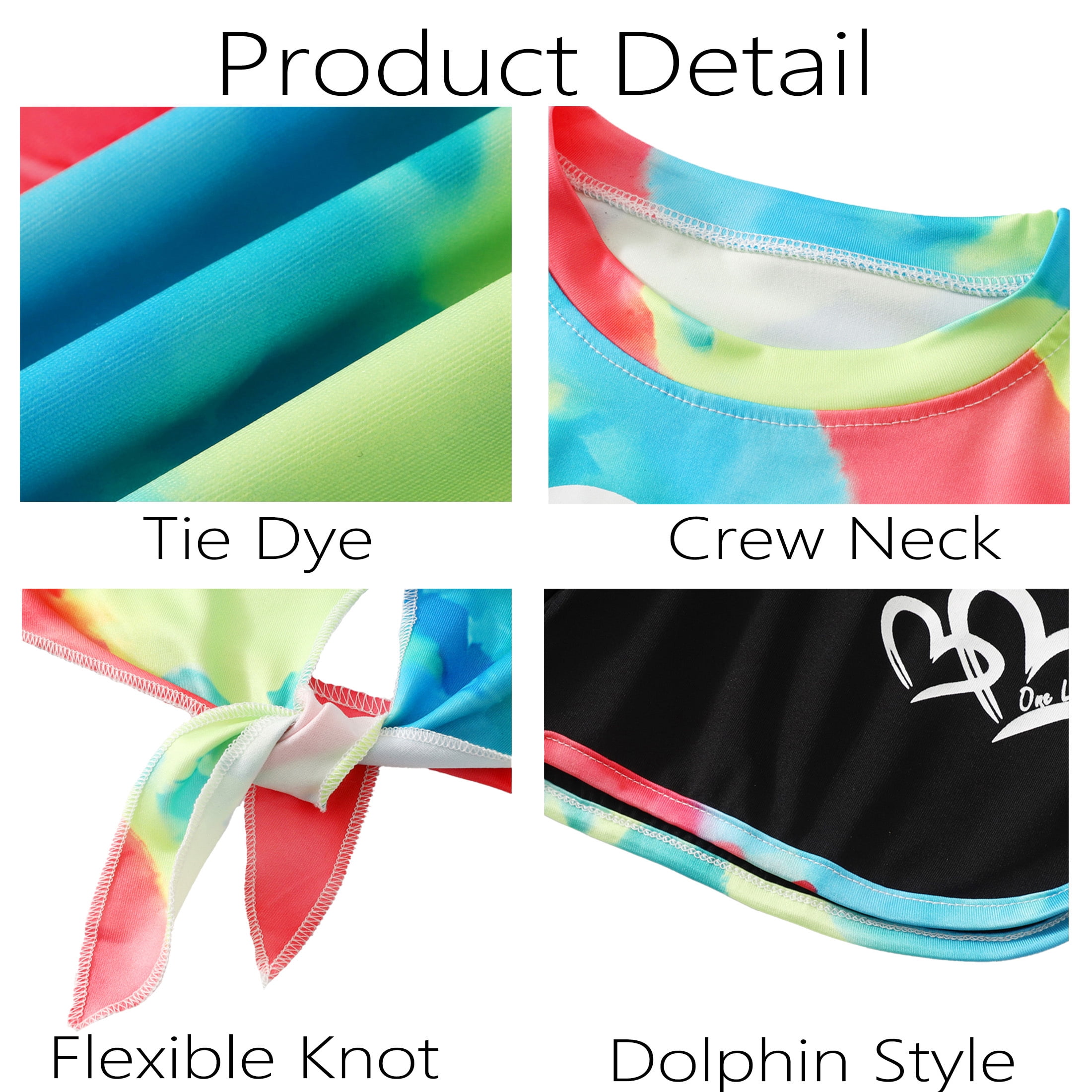 Jolyshlid Girls Summer Outfits 6 Piece Set Tie Dye Heart Print Short Sleeve Tops and Shorts Set Casual Clothing for Kids,Blue Orange red,11-12 Years