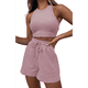 thumbnail image 1 of Conjuntos de Verano para Mujer, Conjunto Informal de 2 Piezas con Top Corto y Pantalones Cortos de Punto Gofre, Ropa de Dormir, Rosa, XL, 1 of 9