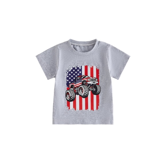 BemeyourBBs Toddler Baby Boy Girl 4th of July T Shirts Outfit Patriot Independent Day Clothes American Flag Truck Printed Crew Neck Short Sleeve Summer T Shirt Pullover Tee Tops