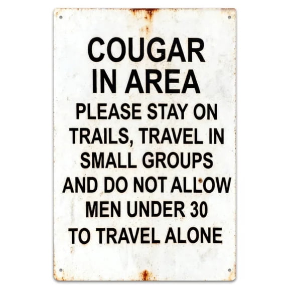 Funny Cougar Warning Metal Sign - Rustic Cabin Decor with Funny Hunting Rules - Heavy-Duty Metal Construction - Funny Cougar Safety Sign for Cabin, Lodge, for Cave, Office - No Electricity Needed
