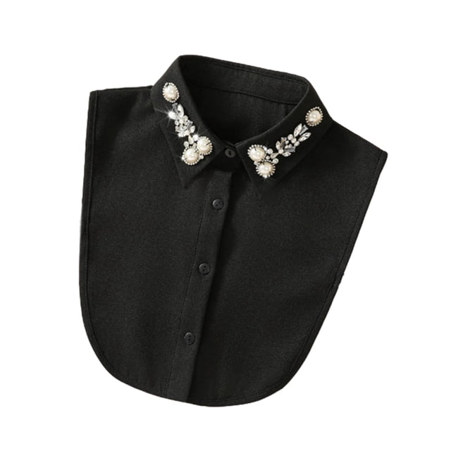 Cuello falso de camisa con diamantes de imitación y perlas de imitación, desmontable, ajustable, adornado, para medio cuello de camisa, accesorio formal para eventos.