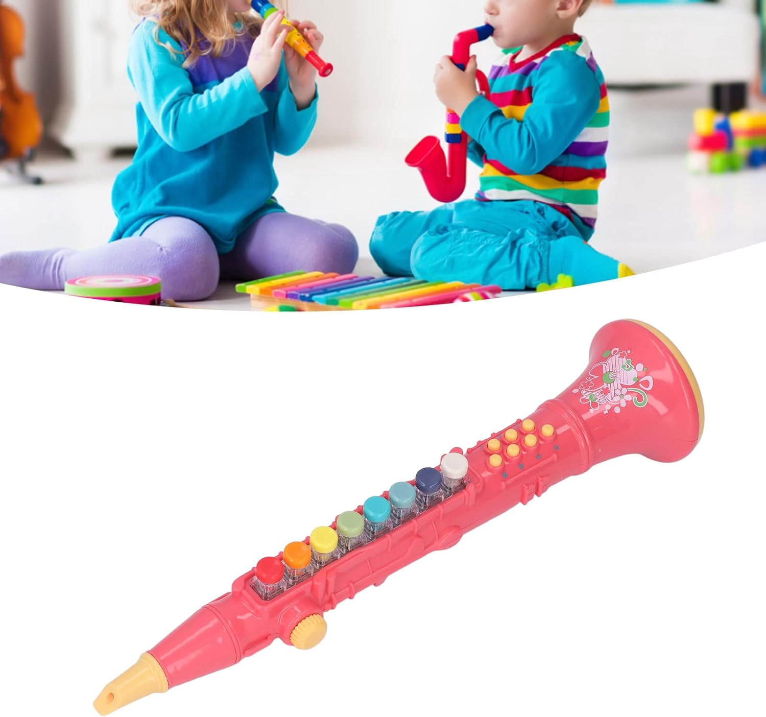 ABCISI Toy Clarinet, Children Musical Instrument Simulation Instrument Clarinet with Lights Volume Adjustable, Clear Sound, Beautiful Melody, Interesting to Play (Red)