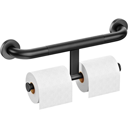 Shower Grab Bar w/Double Toilet Paper Roll Holder 18 Inch, 2-in-1 Safety Assist Bar Balanced Support Handle, Stainless Steel Wall Mounted Bathroom Handicap Grab Bar for Senior Elderly Disabled