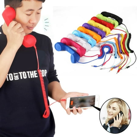 Blue House Phone 3.5mm Classic Comfort Retro Phone Handset Speaker Phone Call Mic Receiver for iPhone Android Phones ()