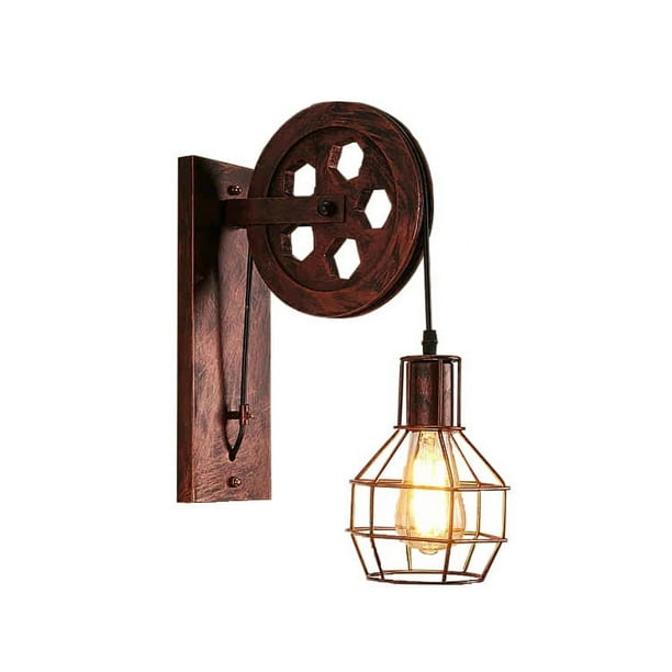 Lámpara de pared vintage lámpara industrial montaje luz aceite frotado acabado bronce luces de pared para sala de estar, polea elevadora lámpara de pared de hierro para dormitorio, sala de e