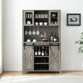 thumbnail image 4 of GAOMON 70" Kitchen Pantry Cabinet with Hutch, Farmhouse Tall Coffee Bar Cabinet with Sliding Barn Doors, Kitchen Hutch Cabinets with Storage & Wine Rack for Dining Room,Gray, 4 of 7