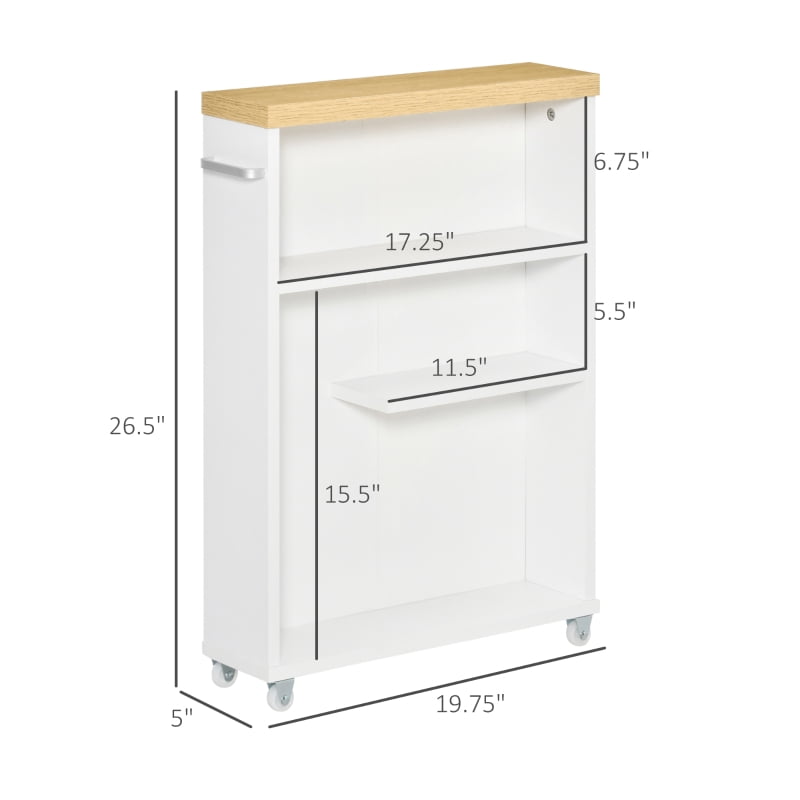 Alvantor Slim Bathroom Storage Cabinet with Wheels, Narrow Rolling Organizer 19.75"W x 5"D x 26.5"H White