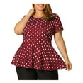 thumbnail image 5 of Agnes Orinda Women's Plus Size Valentines Day Tops Peplum Hem Short Sleeve Summer Polka Dot Shirts Blouses 3X Burgundy, 5 of 7