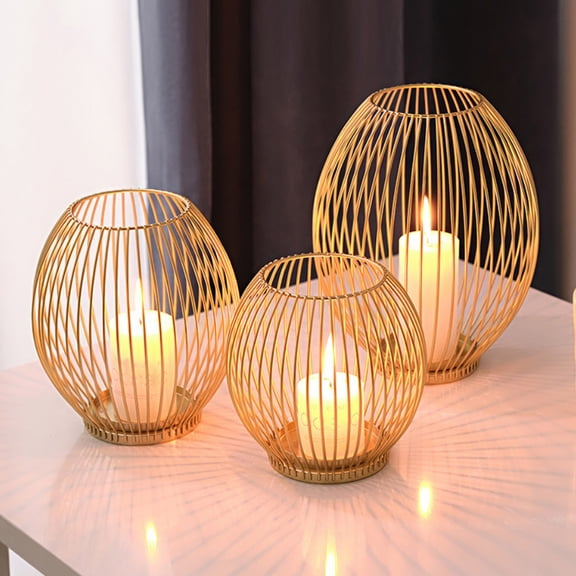 mdesiwst Metal Wire Cage Pillar Candle Holder Vintage Hollow Out Tea Light Holder for Fireplace Mantel Table Centerpiece