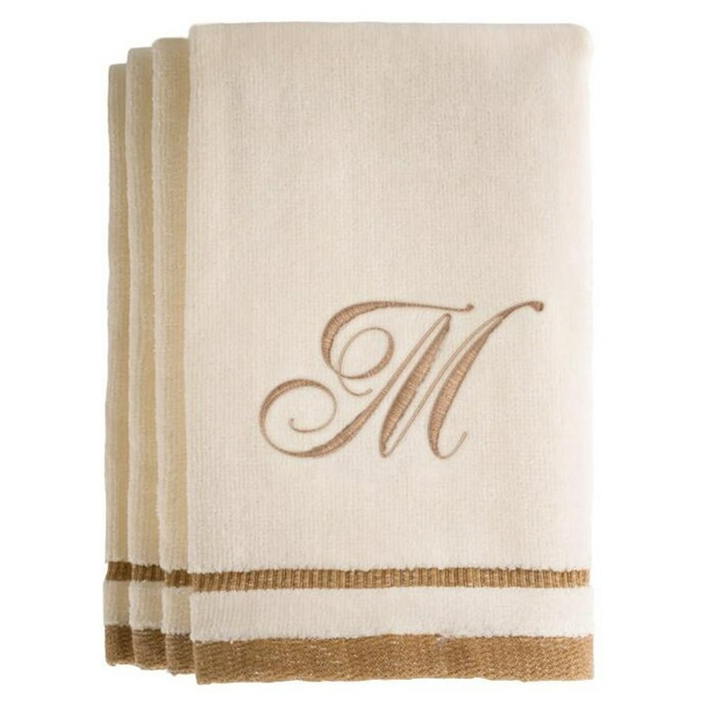 4 Pack Monogrammed Fingertip Towels for Bathroom, Embroidered Letter M