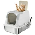 thumbnail image 1 of PawHut Stainless Steel Litter Box, High Sided Kitty Litter Box with Scoop, 1 of 10