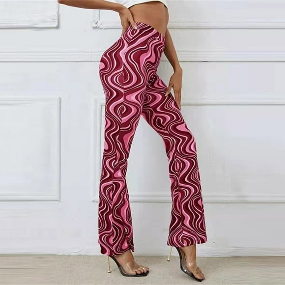 Babysbule Womens Pants Women's Summer Casual Running Athletic High Waist Water Ripples Printed Yoga Pants Boot Cut Long Pants