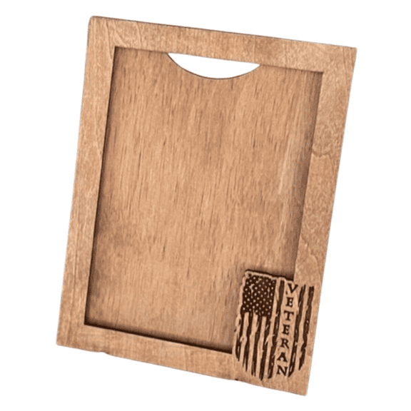 Veteran American Flag Wooden Picture Frame with Stand, 5x7 Photo Size, Wall Mount Included, Military Patriotic Design