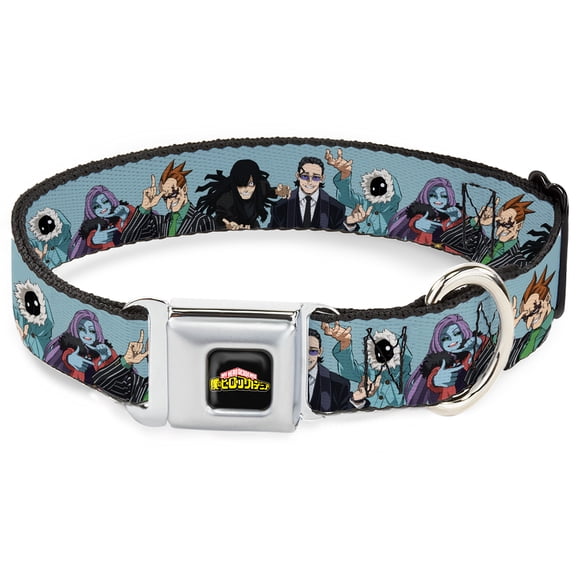 Crunchyroll Pet Collar, Dog Collar Metal Seatbelt Buckle, My Hero Academia Five Meta Liberation Army Villains Blue, 9.5 to 13 Inches 1.0 Inch Wide