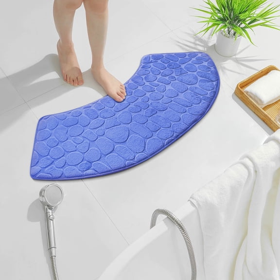 CSSAD Curved Bath Mat Bath Rug for Bathroom Memory Foam Bathroom Mat Extra Soft and Absorbent Non-Slip Rug Quick Dry Bath Mat Washable,Blue