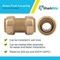 thumbnail image 4 of SharkBite 1 Inch Coupling, Pack of 6, Push to Connect Brass Plumbing Fitting, PEX Pipe, Copper, CPVC, PE-RT, HDPE, U020LF, 4 of 5