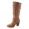 thumbnail image 3 of Safety-52 Women's Buckle Side Zipper Chunky Heel Mid Calf K Boots Shoes ( Tan, 8.5), 3 of 3