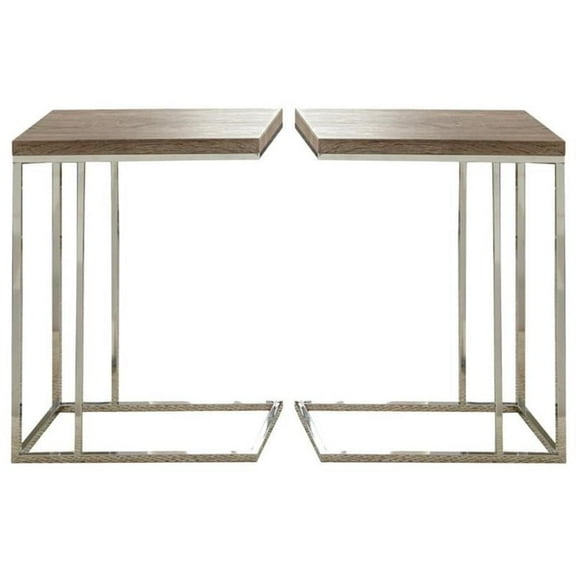 Home Square Chairside End Table in Brown Finish - Set of 2