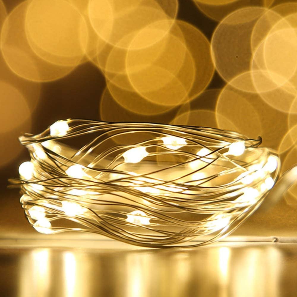 Novelty Lights - Warm White LED Fairy Garland Lights, Silver Wire