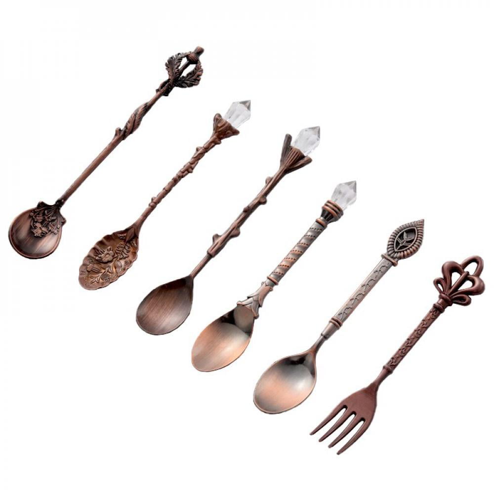 5PCS/SET RANDOM Royal Style Metal Carved Mini Fruit Dessert Coffee Spoon Kitchen 