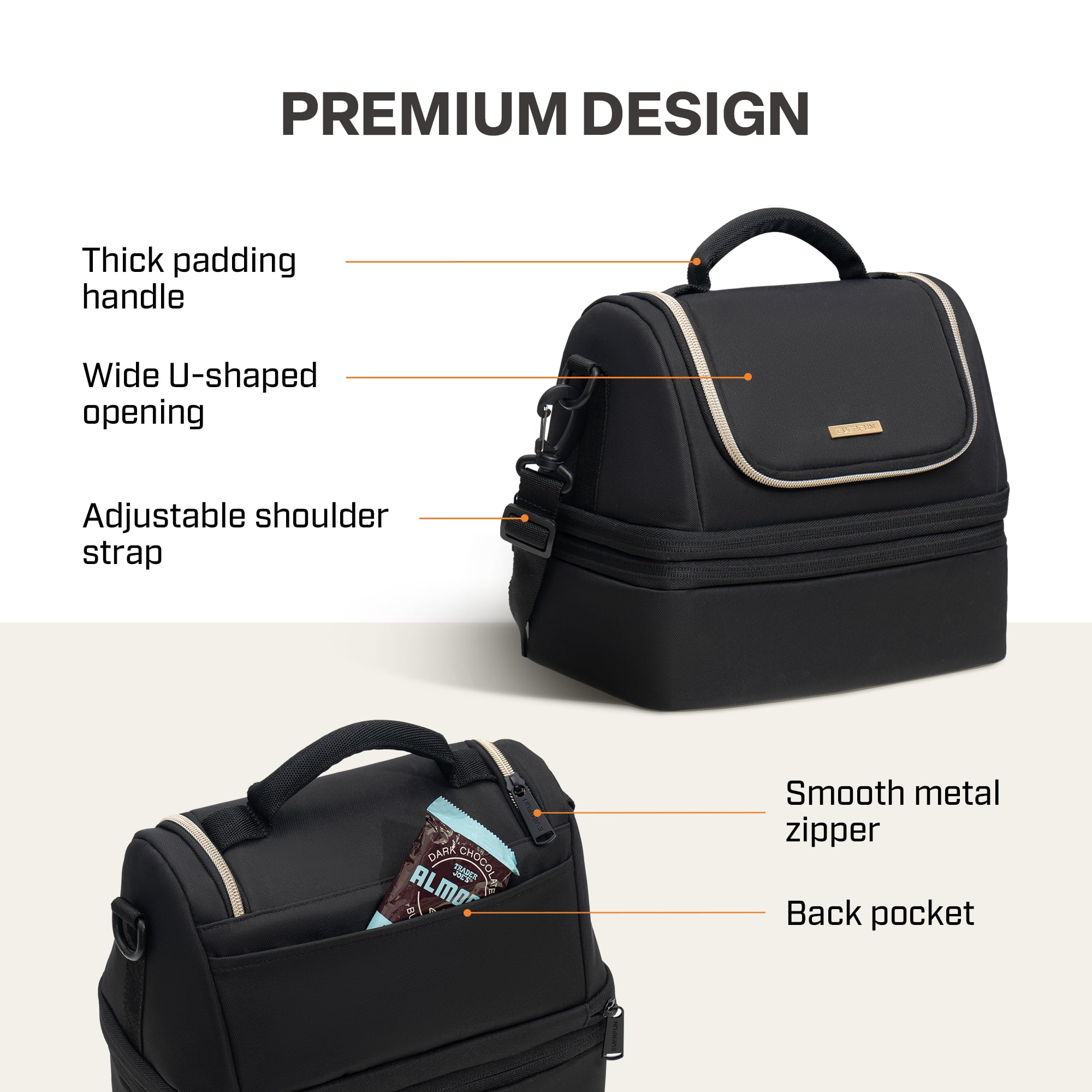 EVERFUN Expandable Lunch Bag for Women with Container, Double Deck Lunch Box Insulated Leakproof Large Cooler Bag with Adjustable Strap