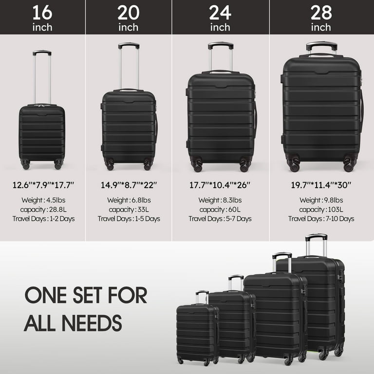 Hard Shell 3-Piece Expandable Luggage Sets, ABS Spinner Suitcase