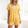thumbnail image 3 of MDUKONU Women's Top and Shorts Set Resistant Solid Color Summer Wear Yellow XL, 3 of 5