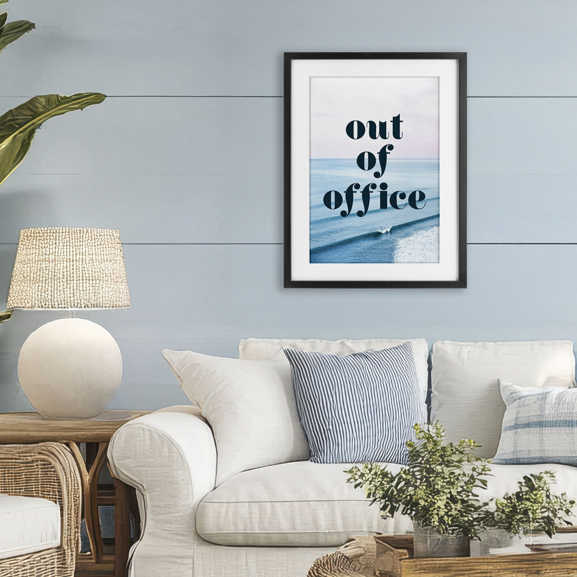 Out of Office Ocean Waves Black Framed Print Under Glass, design by Lil' Rue