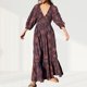 thumbnail image 4 of Vestido de manga abullonada para mujer, estilo bohemio, cuello en V profundo, ajuste holgado, traje de vacaciones plisado, 4 of 7