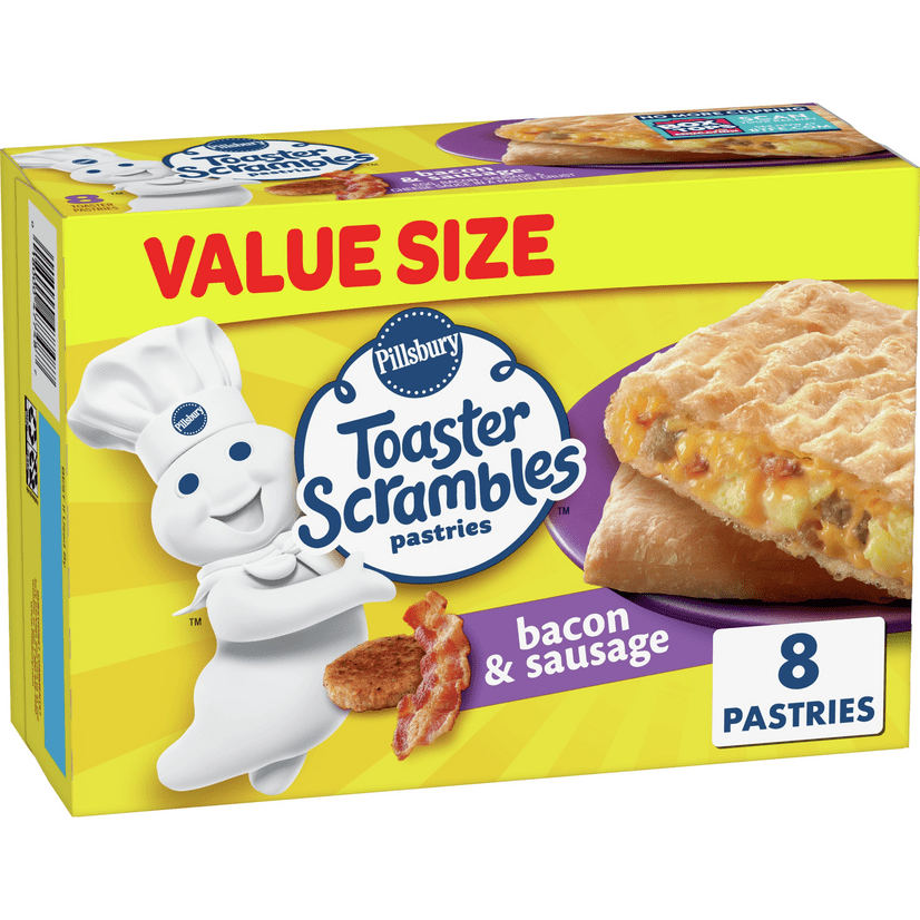 Pillsbury Toaster Scrambles, Bacon & Sausage, 8 Frozen Pastries, 14 oz