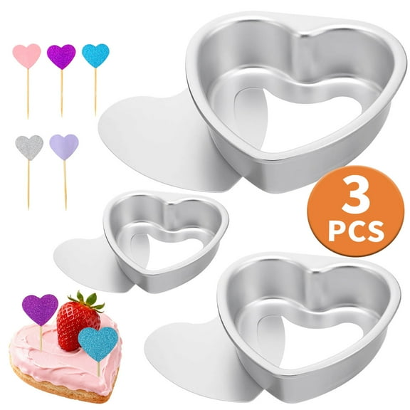 Heart Shaped Cake Pan Valentine Cookie Mold Aluminum Heart Mold for Making for Valentine's Day Weddings Birthday Party Supplies 4" 6" 8" 3 Packs Design 1