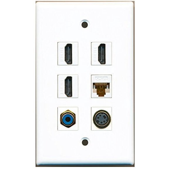 RiteAV - 3 HDMI 1 Port RCA Blue 1 Port S-Video 1 Port Cat6 Ethernet White Wall Plate