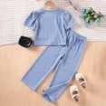thumbnail image 2 of Toddler Girls Outfit Sets Solid Color Short Sleeve Round Neck Top And Long Pants Set Kids Girls Soft Comfortable Playwear Daily Wear Outfit Sets，2Piece，3 -4 Years, 2 of 9