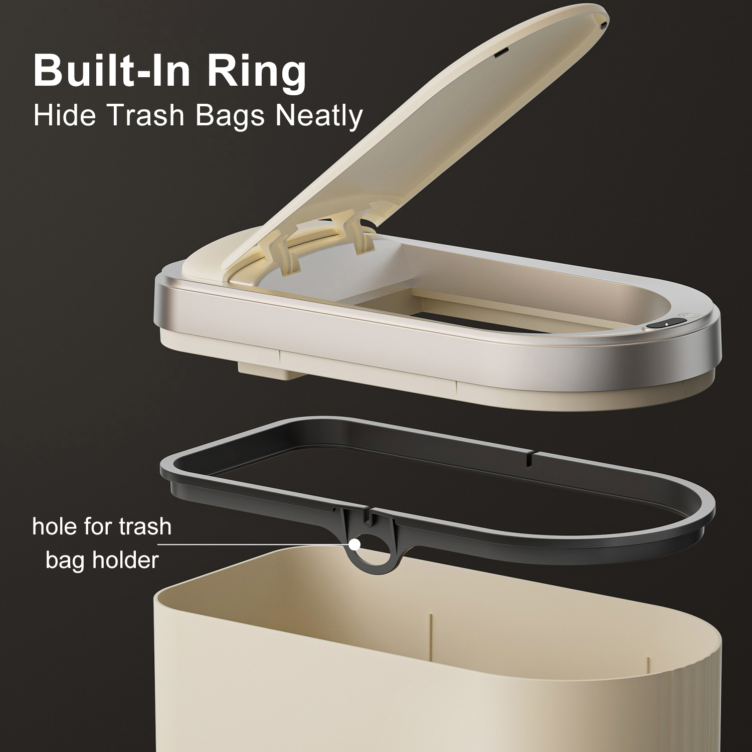 UFORU Automatic Motion Sensor Trash Can, 3.2 Gallon Plastic Slim Bathroom Trash Bin with Lid, Beige