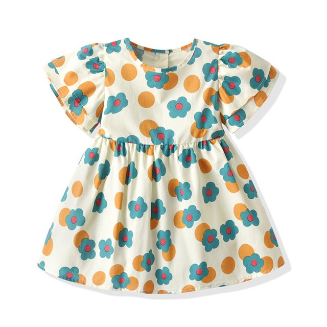 QUDDERR Robe d'Été 9M-5T pour Petites Filles, Manches Courtes en Coton, Robe Décontractée à Fleurs pour Bébé
