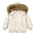 thumbnail image 3 of JUMEYU Youth Girls Winter Jackets Cropped Faux Fur Hood Puffer Bomber Jacket for Girls Snap Front (White,7-8 Years), 3 of 8
