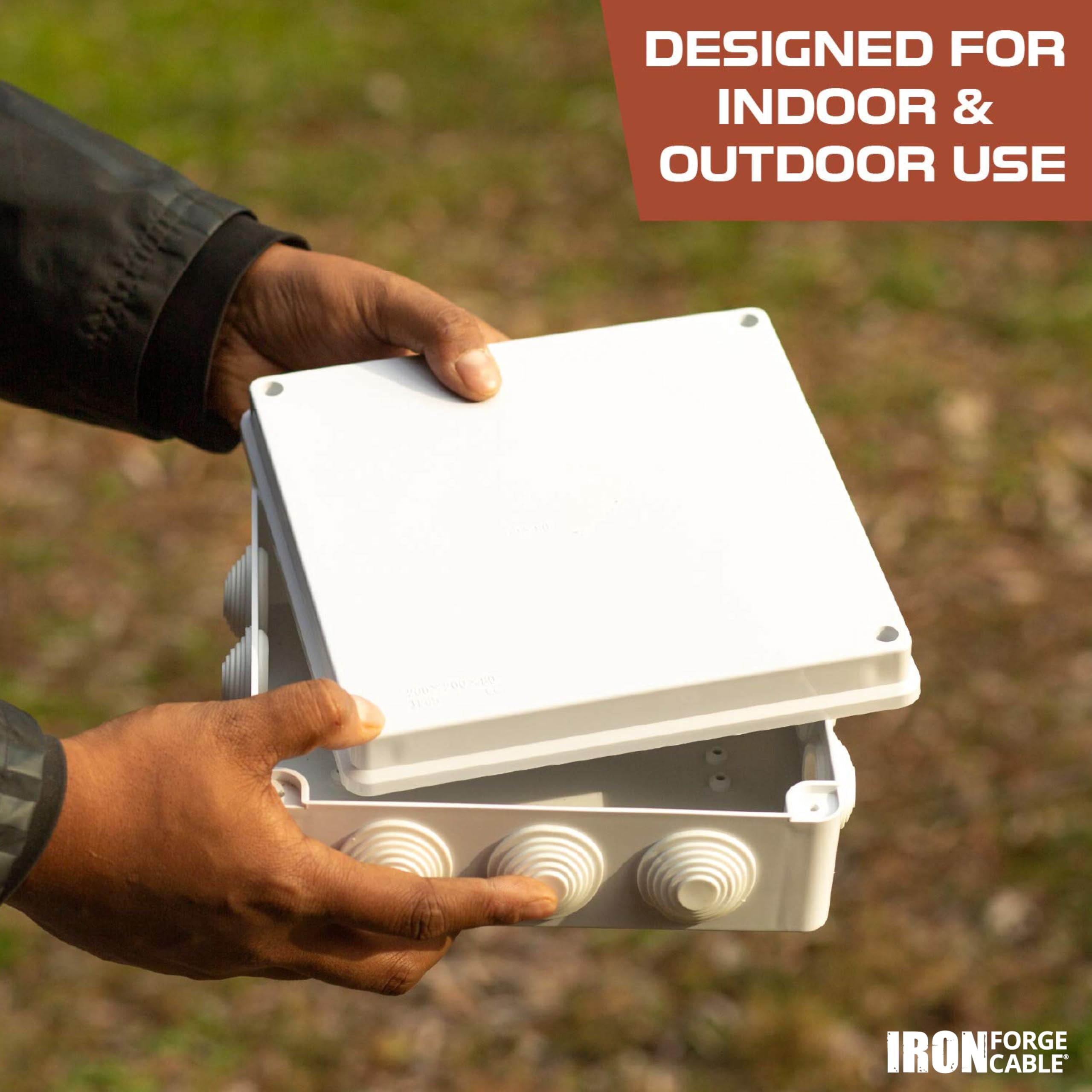 Iron Forge Cable Outdoor Electrical Box, 8" x 8" x 3.2" Inch White Junction Box with Complete Accessories, Drillable Waterproof Enclosure ABS Plastic Box with Cover for Electronics IP65