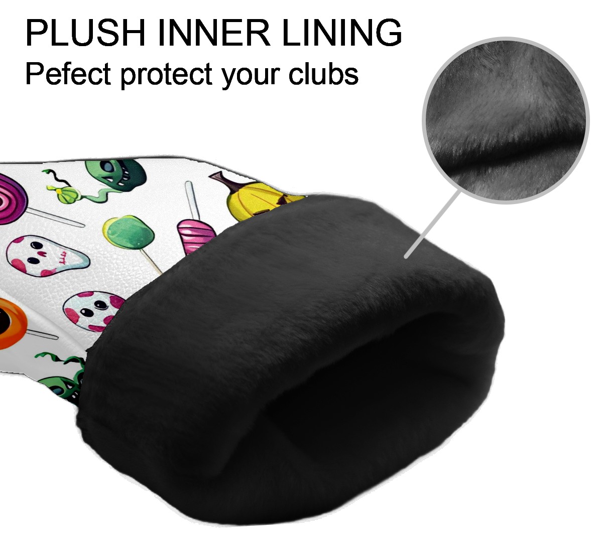 Golf Club Covers, Colorful HalloweenCandy Premium PU Leather Driver Hybrid Putter Head Covers with Velvet Lining, Waterproof Golf Gifts for Men Women