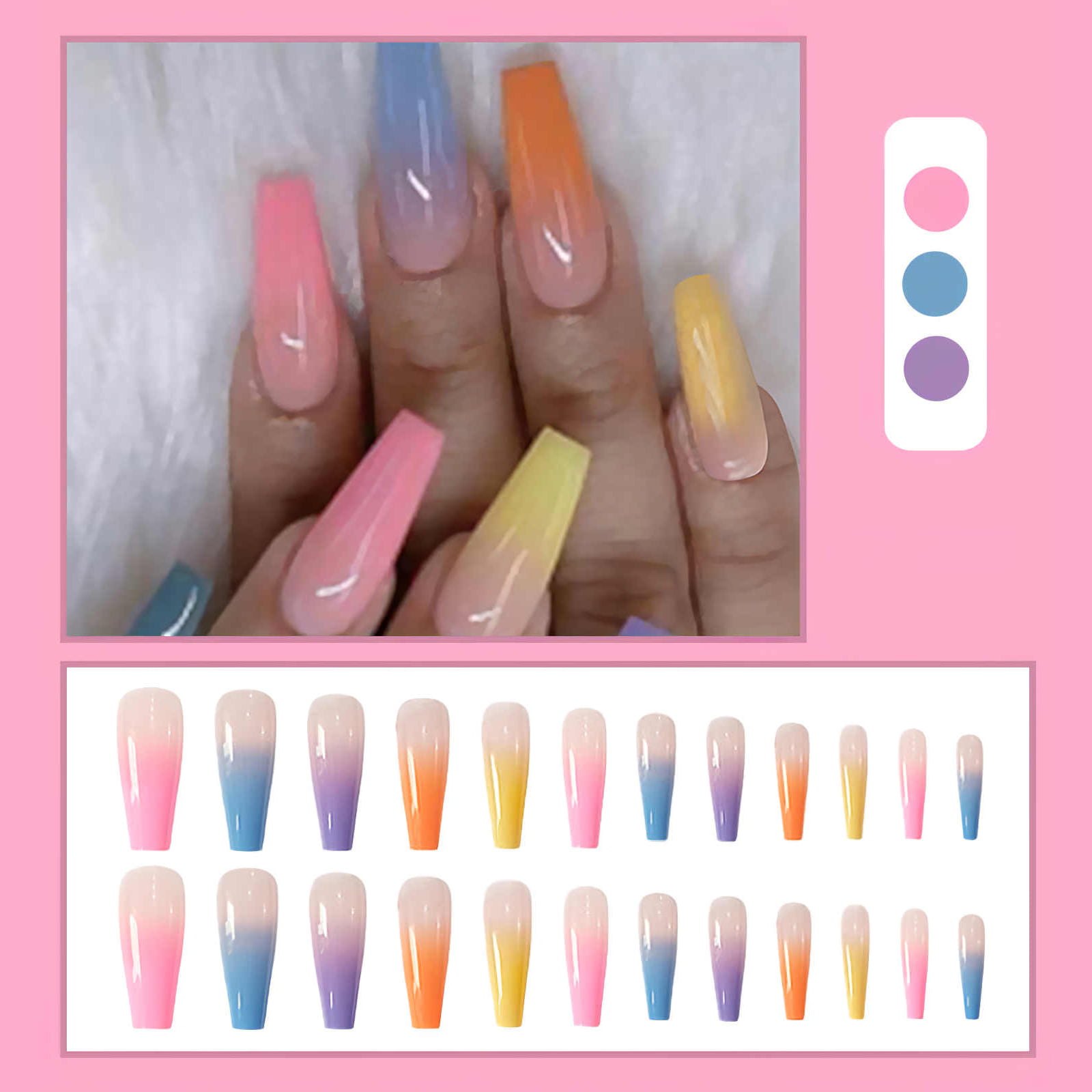 Multi-coloured Press On Nails