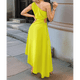thumbnail image 4 of Vestido Midi de Cóctel para Mujer, con un Hombro Descubierto, Espalda Descubierta, Dobladillo Cruzado, Fruncido y Torcido, para Fiesta de Verano. Amarillo-Verde L, 4 of 10