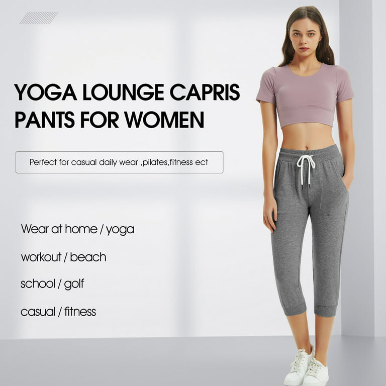 SPECIAL MAGIC Women’s Capri Sweatpants Jogger Cargo Pants with 2 Pockets  for Both Sports and Casual Wear Girls GRAY XL