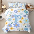 thumbnail image 2 of Meiyoeat Cute Daisy Letter P Quilt Full for Girls,Floral Initial Full Bedspread Sets,Light Blue Yellow White, 2 of 7