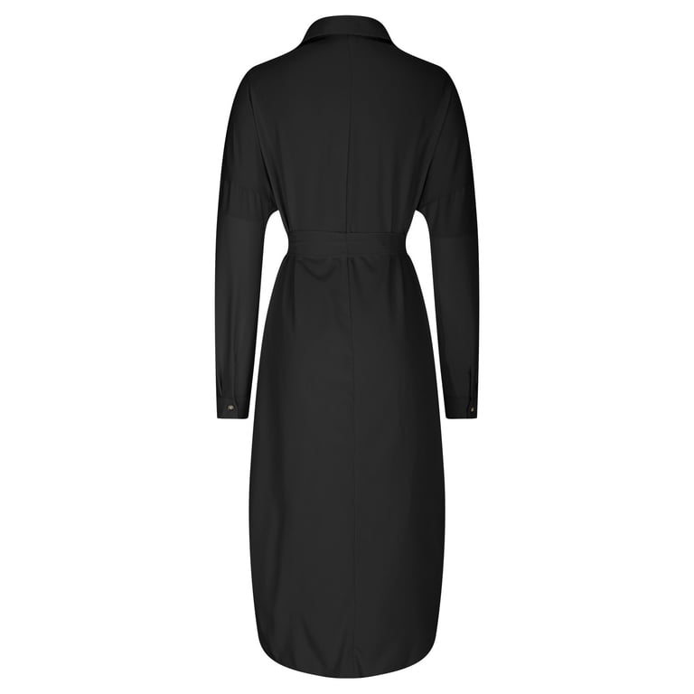 Oplxuo Womens Sexy Long Sleeve Ruched Shirt Dresses Elegant Tie Front Button Down Business Party Midi Dress, Women's, Size: XL, Black Oplxuo Womens Sexy Long Sleeve Ruched Shirt Dresses Elegant Tie Front Button Down Business Party Midi Dress, Women's, Size: XL, Black