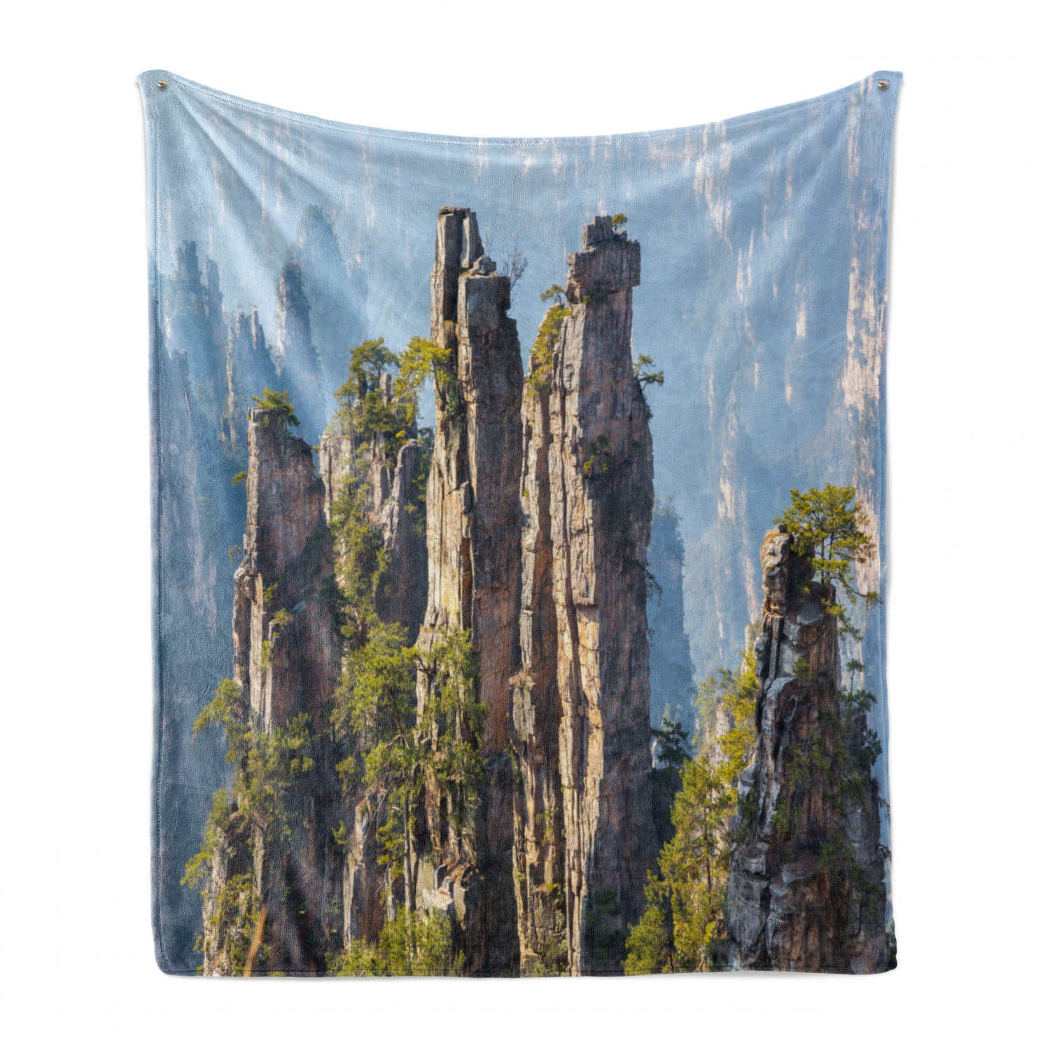 Cozy Plush for Indoor and Outdoor Use 60 x 80 Ambesonne Nature Soft Flannel Fleece Throw Blanket Wonders of The World National Park Rock Formation Czech Image Olive Green Sky Blue 