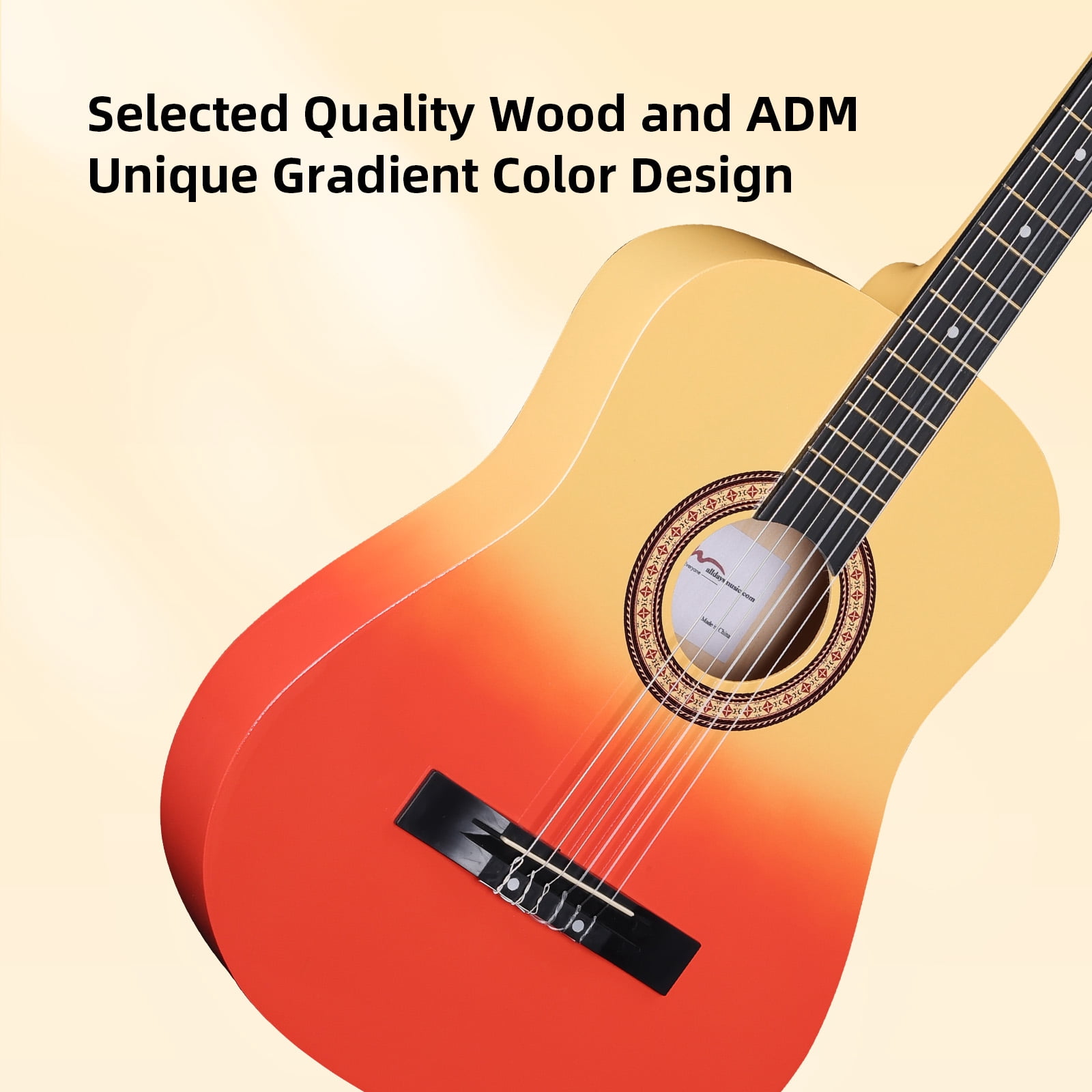 ADM Acoustic Guitar for Adults & Kids, 38" Travel Guitar Kit (Sunburst)