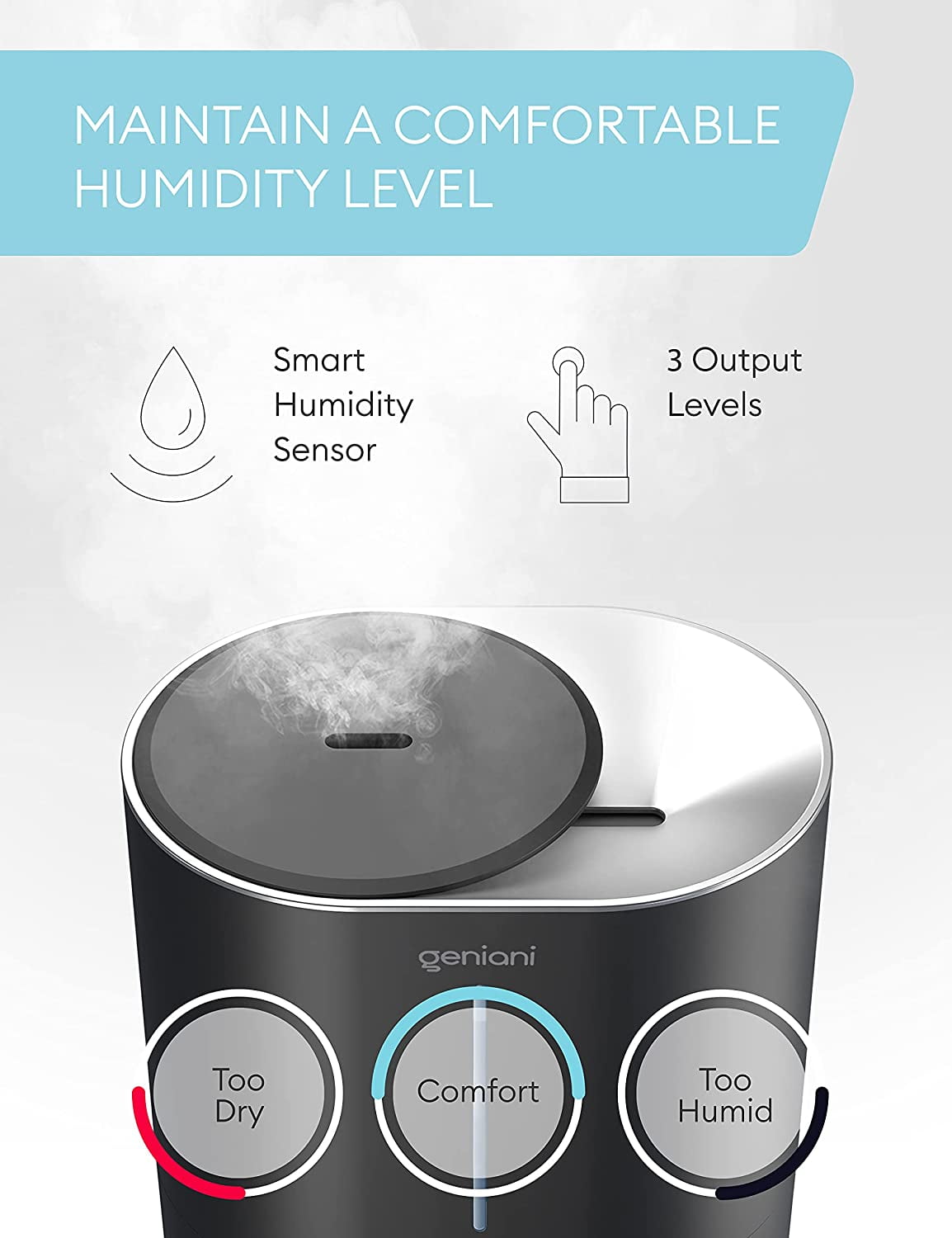 GENIANI Top Fill 4L Cool Mist Large Humidifier Essential Oil Diffuser for Home Smart Aroma Ultrasonic Air Humidifier for Large Room Bedroom Baby Kid Easy to Clean Fill Auto Shut Off Quiet