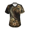 thumbnail image 5 of Zufioo Palatial Gold Pattern Horse Print Women's Classic V-neck T-shirt, V-neck Short-sleeved Tops Home Wear, Suitable for Daily Life, Work, Outdoors-XX-Large, 5 of 8
