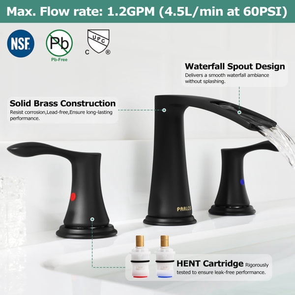 PARLOS Widespread 2-handle Waterfall Bathroom Faucet with Drain Assembly
