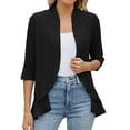 thumbnail image 2 of Open Front 3/4 Sleeve Solid Cardigan Jacket, Casual Soft Drape Ruffles Cardigan, Black XL, Size S-XXL, 2 of 9