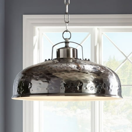 

Franklin Iron Works Essex Dyed Nickel Pendant Light 18 Wide Farmhouse Rustic Hammered Dome Shade for Dining Room House Foyer Kitchen Island Entryway